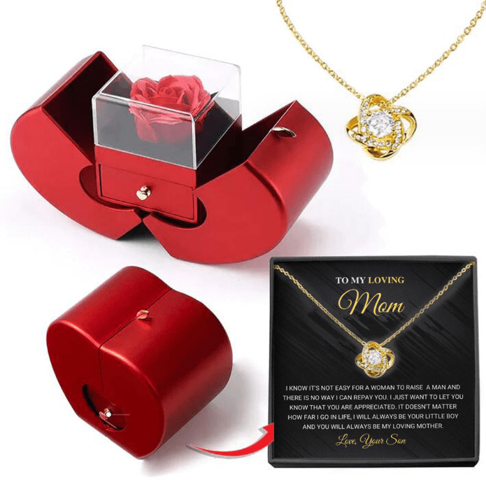 Premium Fashion Jewelry Box Red Apple Christmas Gift Necklace Eternal Rose For Girl Mother's Day Valentine's Day Gifts With Artificial Flower Rose Flower Jewelry Box - Valentines day gift from Empire of LaTz - Only £70.35! Explore at Empire of LaTz