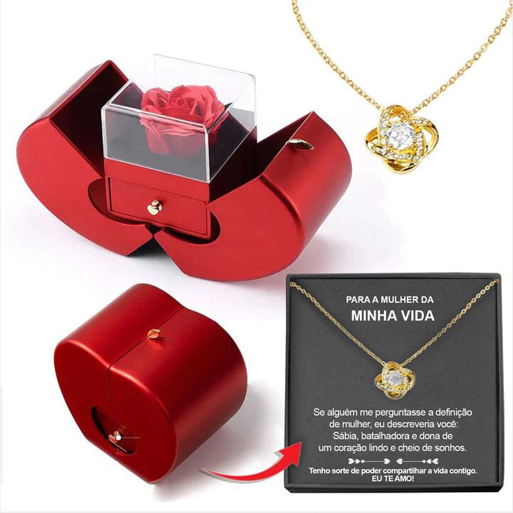 Premium Fashion Jewelry Box Red Apple Christmas Gift Necklace Eternal Rose For Girl Mother's Day Valentine's Day Gifts With Artificial Flower Rose Flower Jewelry Box - Valentines day gift from Empire of LaTz - Only £70.35! Explore at Empire of LaTz