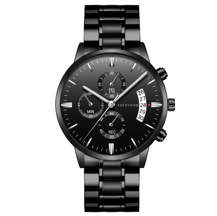 Premium Men\'s Stainless Steel Watches with Business Leisure Calendar Quartz Watches Waterproof Black Refined Steel Watches - Watch from Empire of LaTz - Only £30! Explore at Empire of LaTz