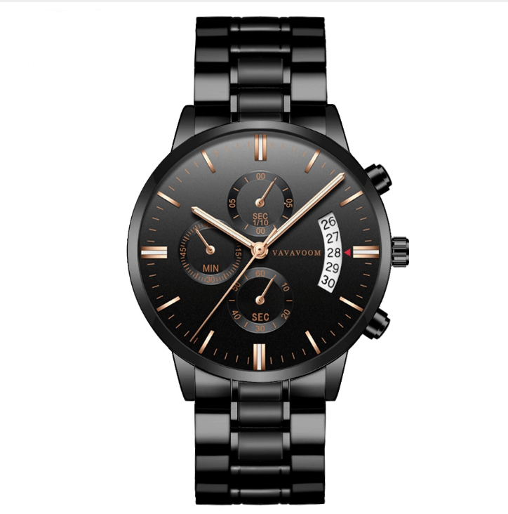 Empire of LaTz Watch G001Rose gold black chain Men\'s Stainless Steel Watches with Business Leisure Calendar Quartz Watches Waterproof Black Refined Steel Watches