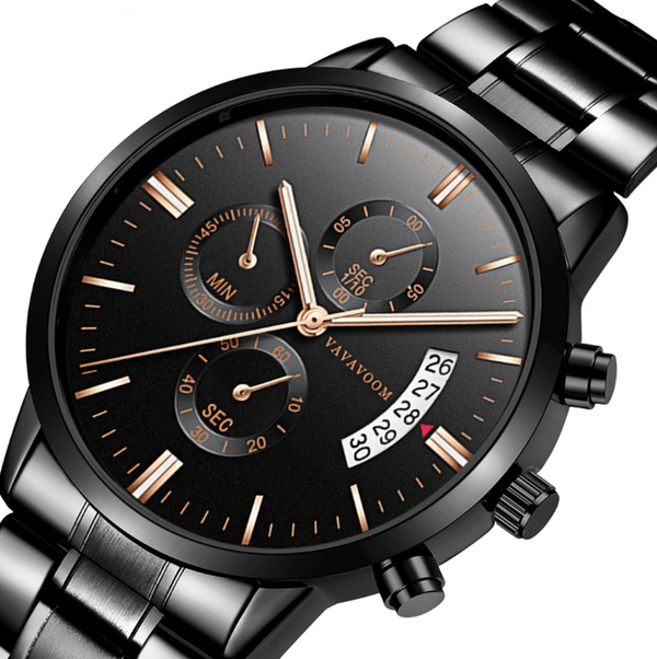 Premium Men\'s Stainless Steel Watches with Business Leisure Calendar Quartz Watches Waterproof Black Refined Steel Watches - Watch from Empire of LaTz - Only £30! Explore at Empire of LaTz
