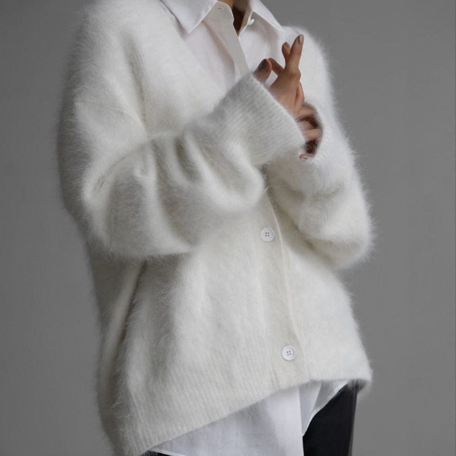 Empire of LaTz White / L Loose V-neck Button Cardigan Fall Winter Fashion Single Breasted Knitted Sweater Top Women's Clothing