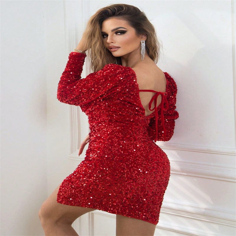 Premium Women's Heart-shaped Collar Furcal Lower Hem Sequined Tight Dress -  from Empire of LaTz - Only £24.99! Explore at Empire of LaTz