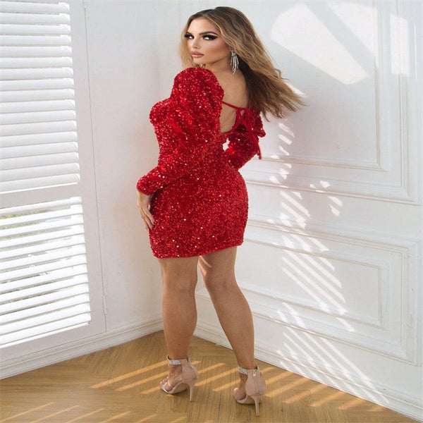 Empire of LaTz Women's Heart-shaped Collar Furcal Lower Hem Sequined Tight Dress