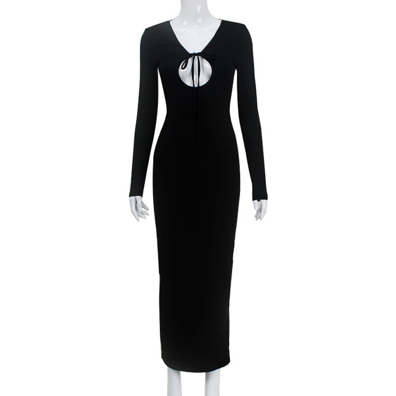 Premium Women's U-neck Backless Breast Shaping Lace-up Long Sleeve Sheath Sexy Trendy Length Dress -  from Empire of LaTz - Only £20! Explore at Empire of LaTz