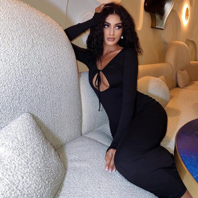 Premium Women's U-neck Backless Breast Shaping Lace-up Long Sleeve Sheath Sexy Trendy Length Dress -  from Empire of LaTz - Only £20! Explore at Empire of LaTz