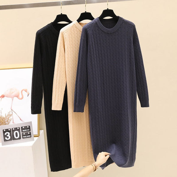 Premium Mid-length loose straight round neck twist knit dress - Womens Clothing from Empire of LaTz - Only £29.99! Explore at Empire of LaTz