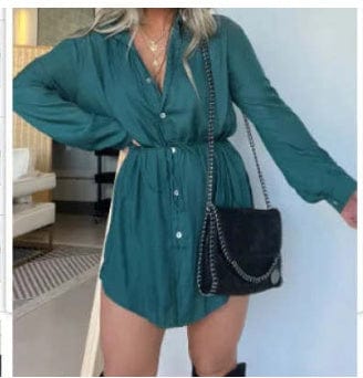 Empire of LaTz Womens Clothing Turquoise / 4XL Women's Long Sleeve Jumpsuit With Button Fashion Shirt Dress