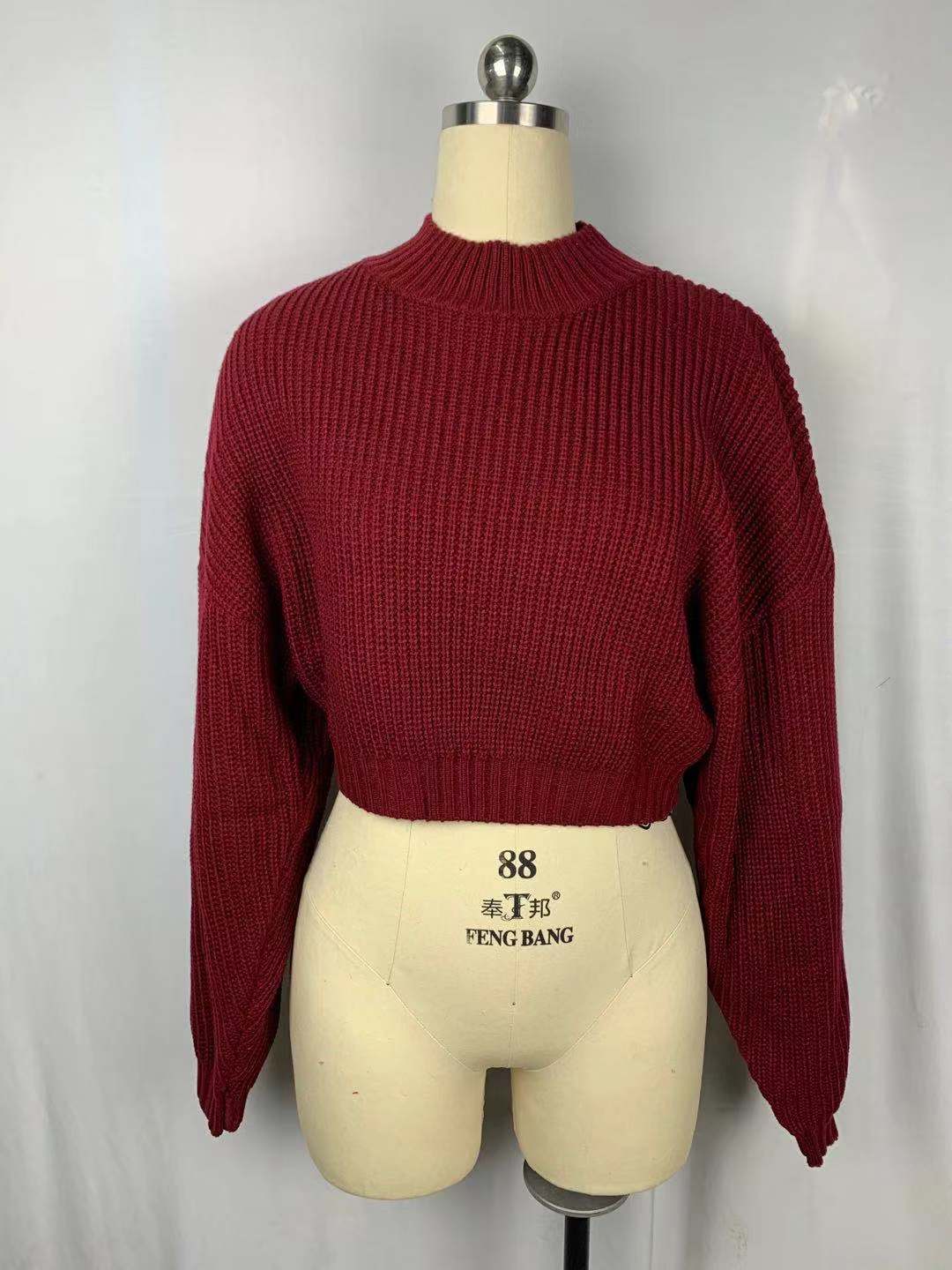 Empire of LaTz Womens Clothing Wine red / 3XL Short section raglan sleeves half turtleneck sweater