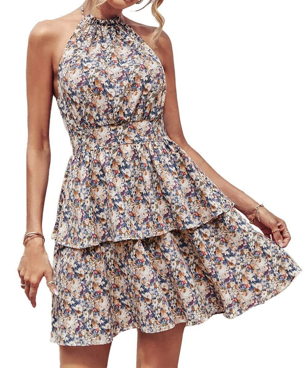 Premium Summer Printed Halter Dress Fashion Boho Backless Ruffled A-Line Beach Dresses For Womens Clothing - Womens Dress from Empire of LaTz - Only £25.63! Explore at Empire of LaTz