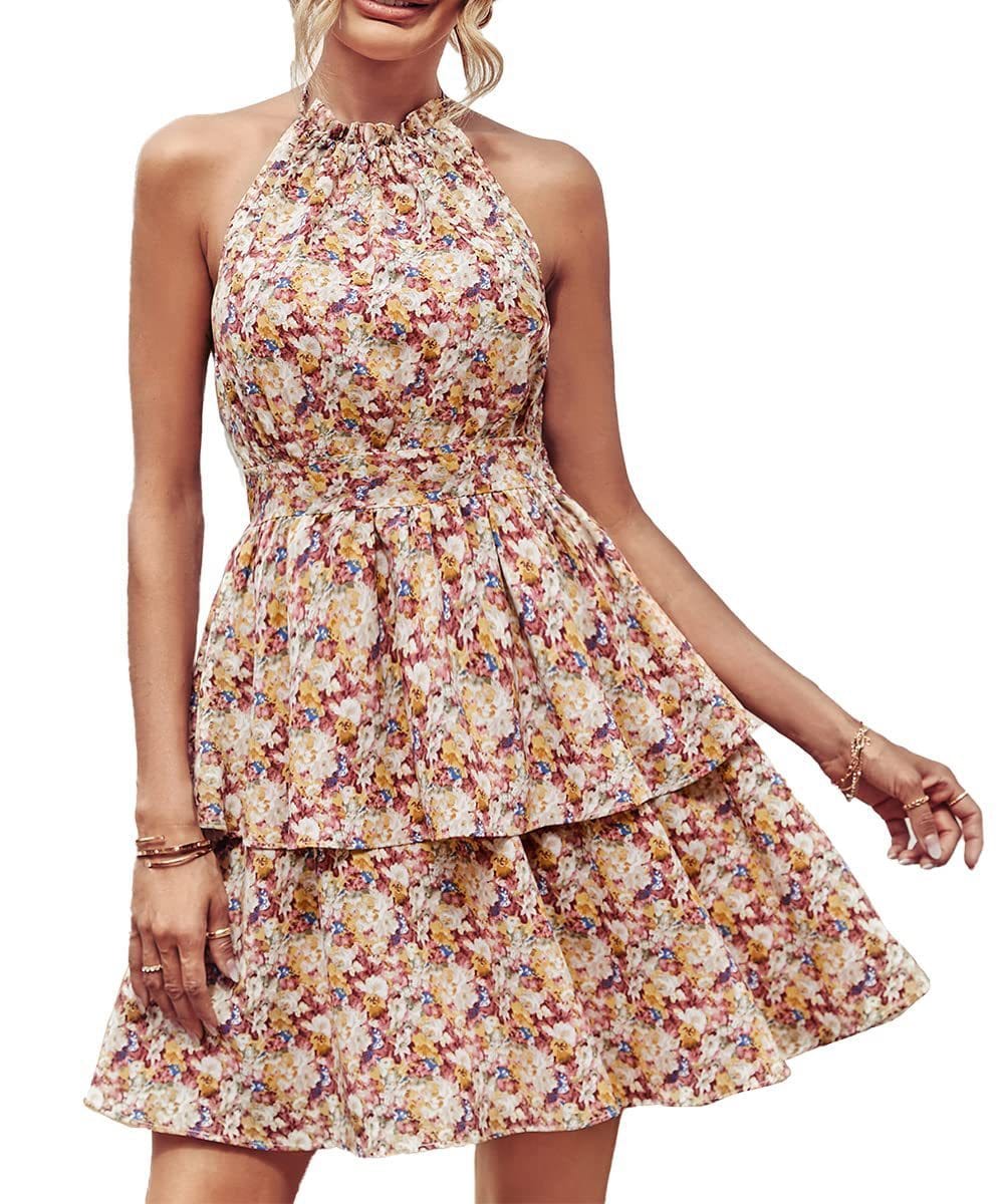 Premium Summer Printed Halter Dress Fashion Boho Backless Ruffled A-Line Beach Dresses For Womens Clothing - Womens Dress from Empire of LaTz - Only £25.63! Explore at Empire of LaTz