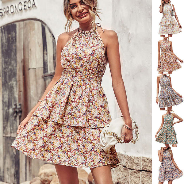 Premium Summer Printed Halter Dress Fashion Boho Backless Ruffled A-Line Beach Dresses For Womens Clothing - Womens Dress from Empire of LaTz - Only £25.63! Explore at Empire of LaTz