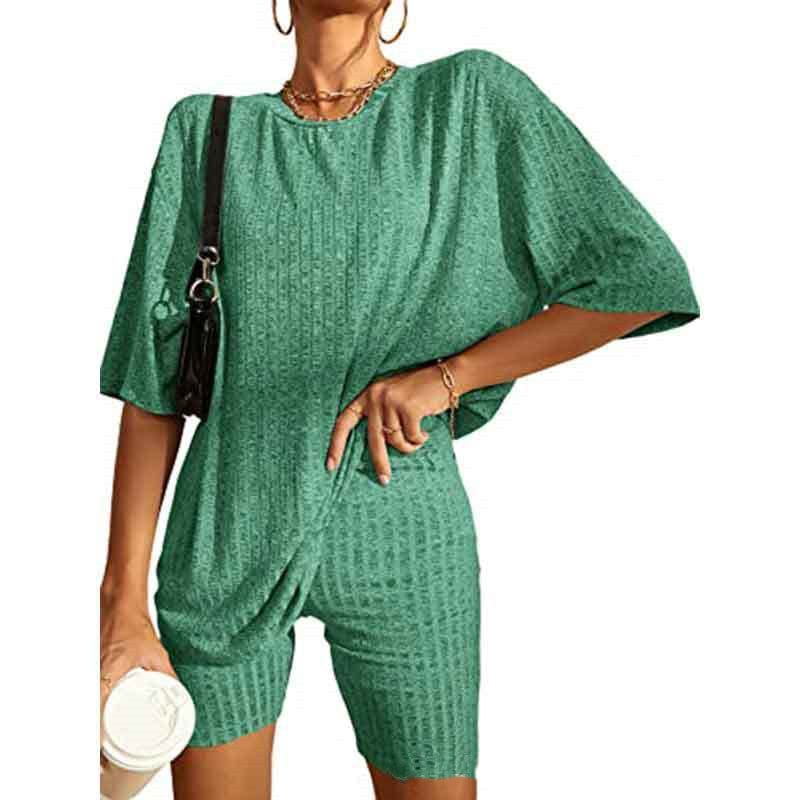 Empire of LaTz womens jumpers Green / L Women's Ribbed Short-sleeved Drop-shoulder Shorts Suit